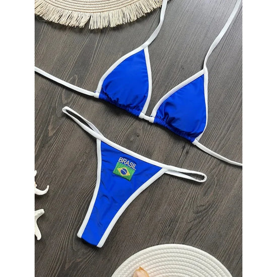 Fashion Brasil Flag Split Bikini Swimwear
